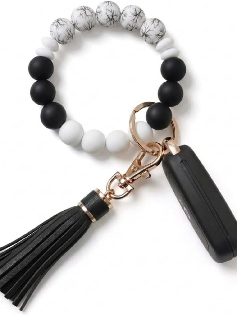 Key Ring Bracelet Car Keychain Holder Wristlet Silicone Women Beaded Bangle Chai